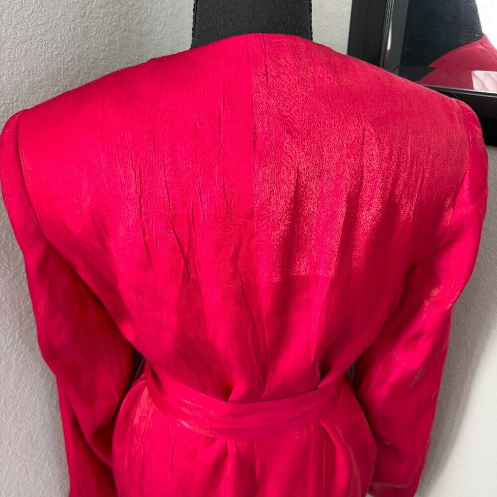 ZARA Double Breasted Belted Pink Blazer Wrinkle Effect Jacket XS NWT - Picture 13 of 16
